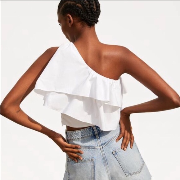 Zara Ruffle One Shoulder Crop Top - Picture 2 of 7